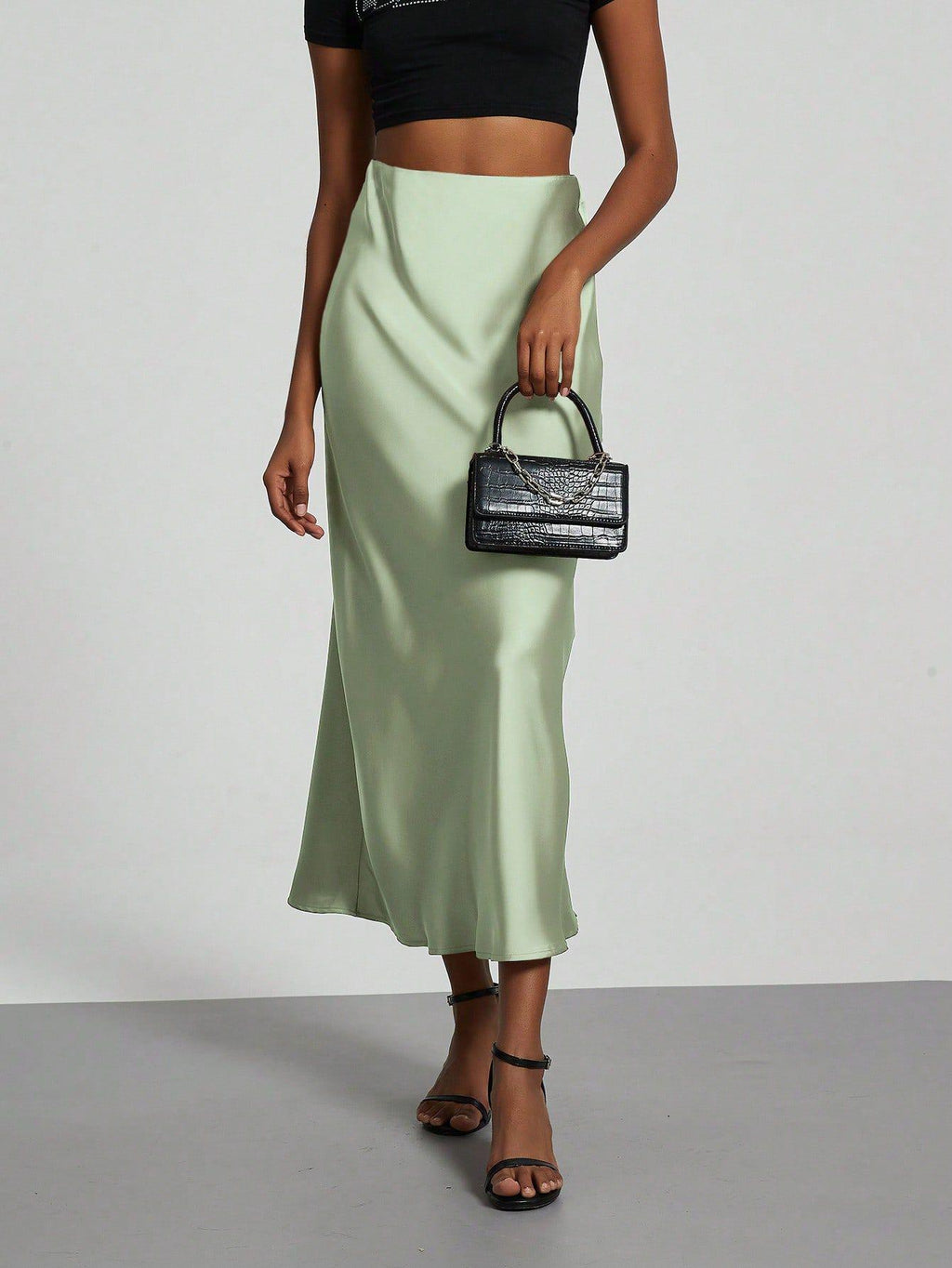 Elegant Satin Midi Skirt