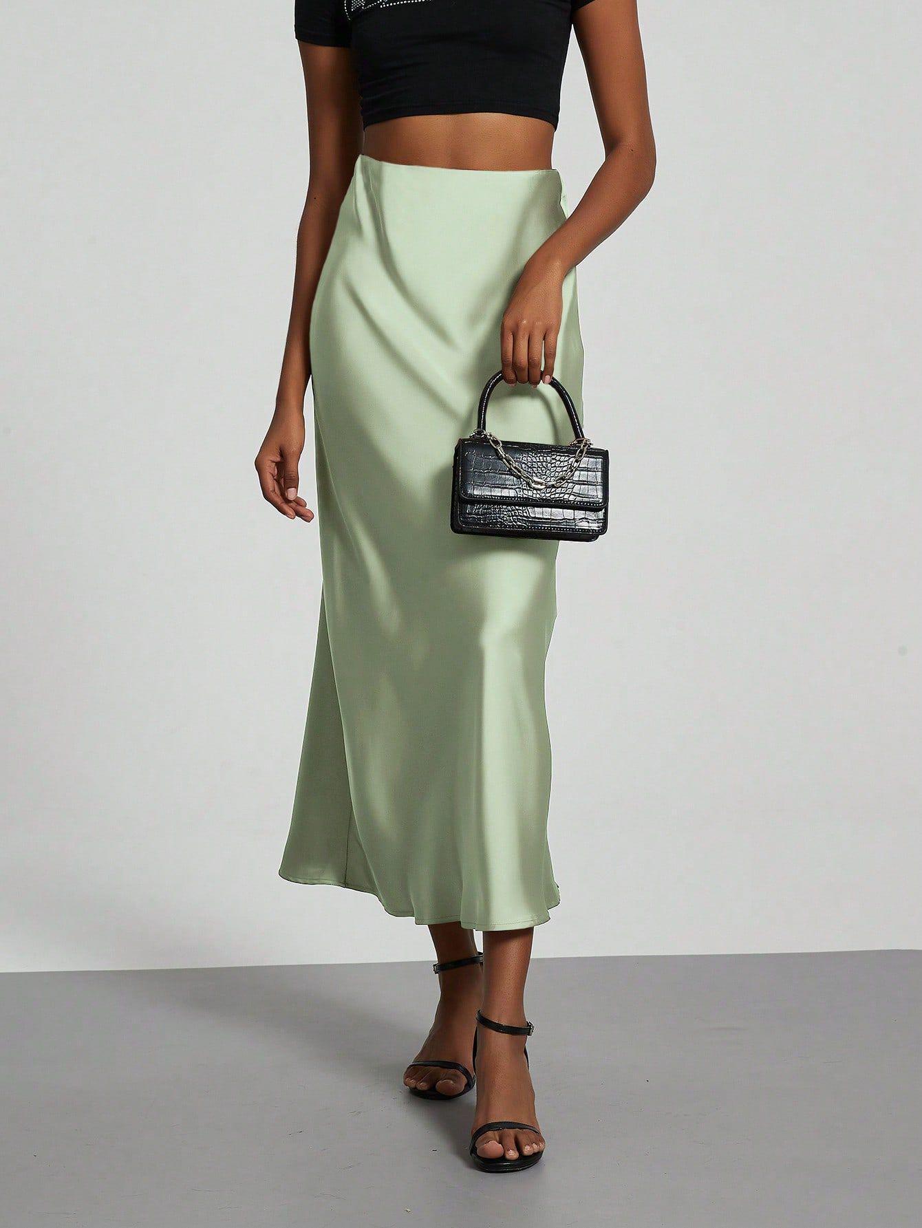 Elegant Satin Midi Skirt