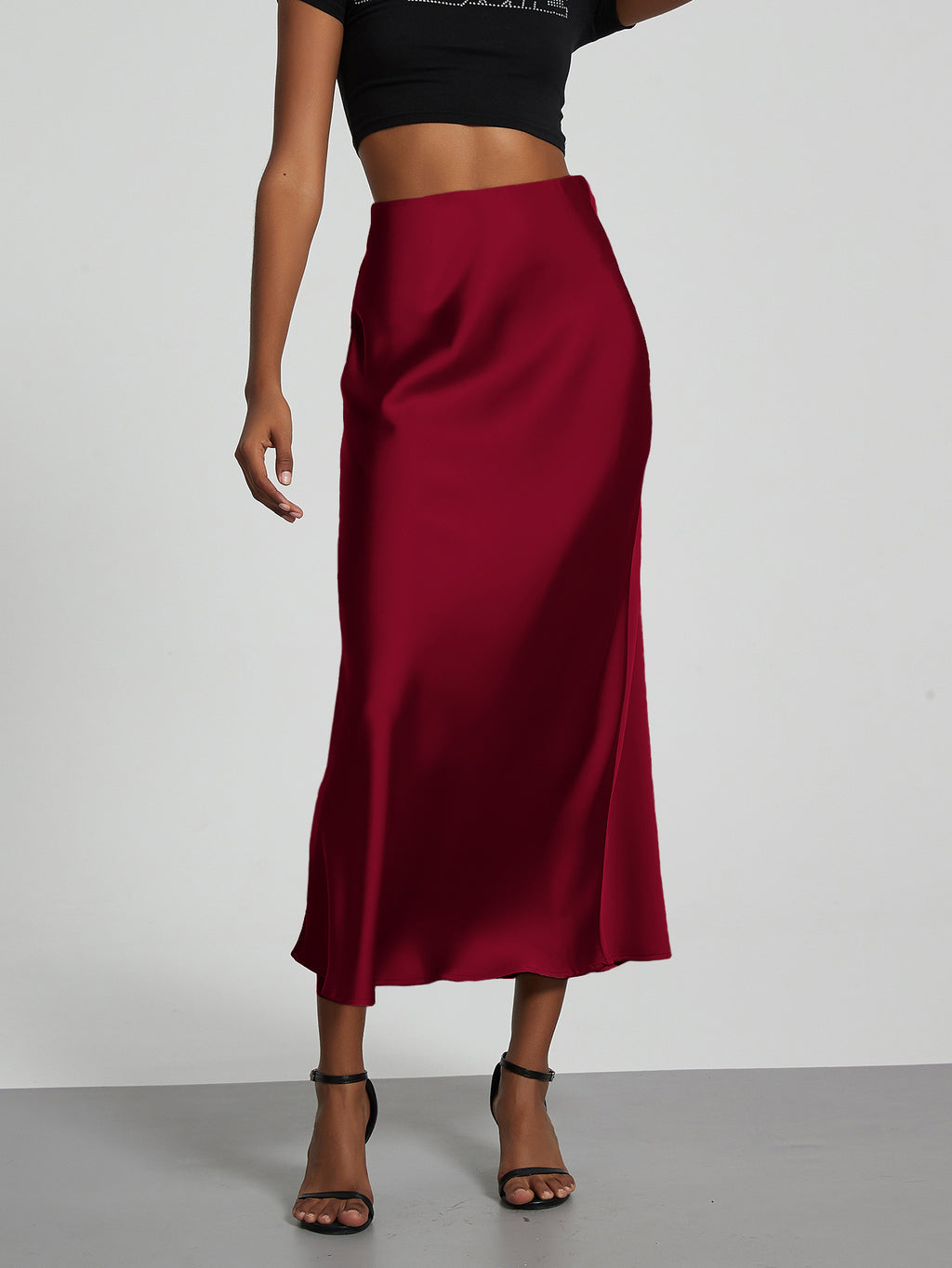 Elegant Satin Midi Skirt