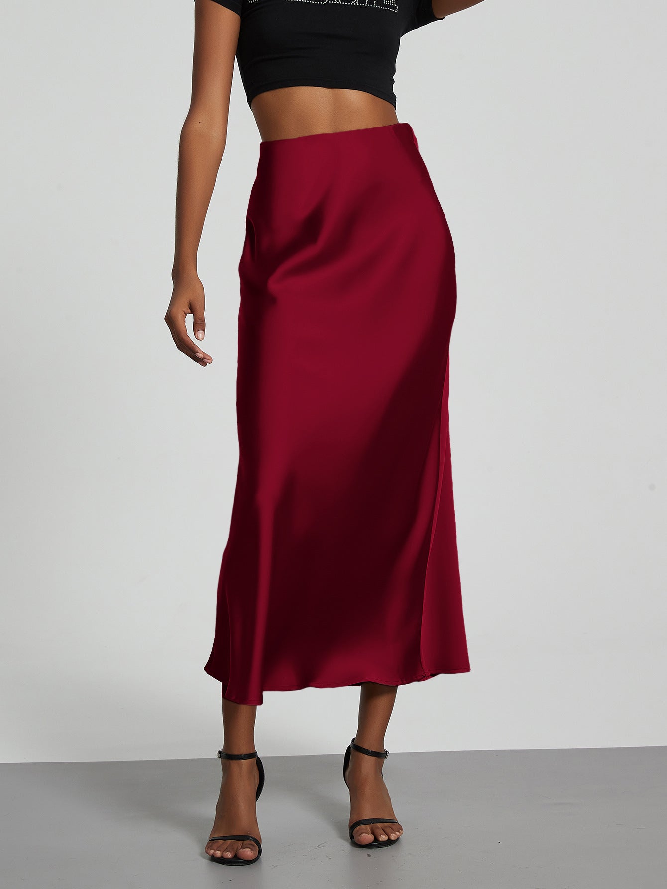 Elegant Satin Midi Skirt