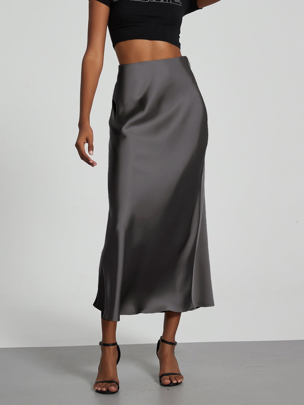 Elegant Satin Midi Skirt