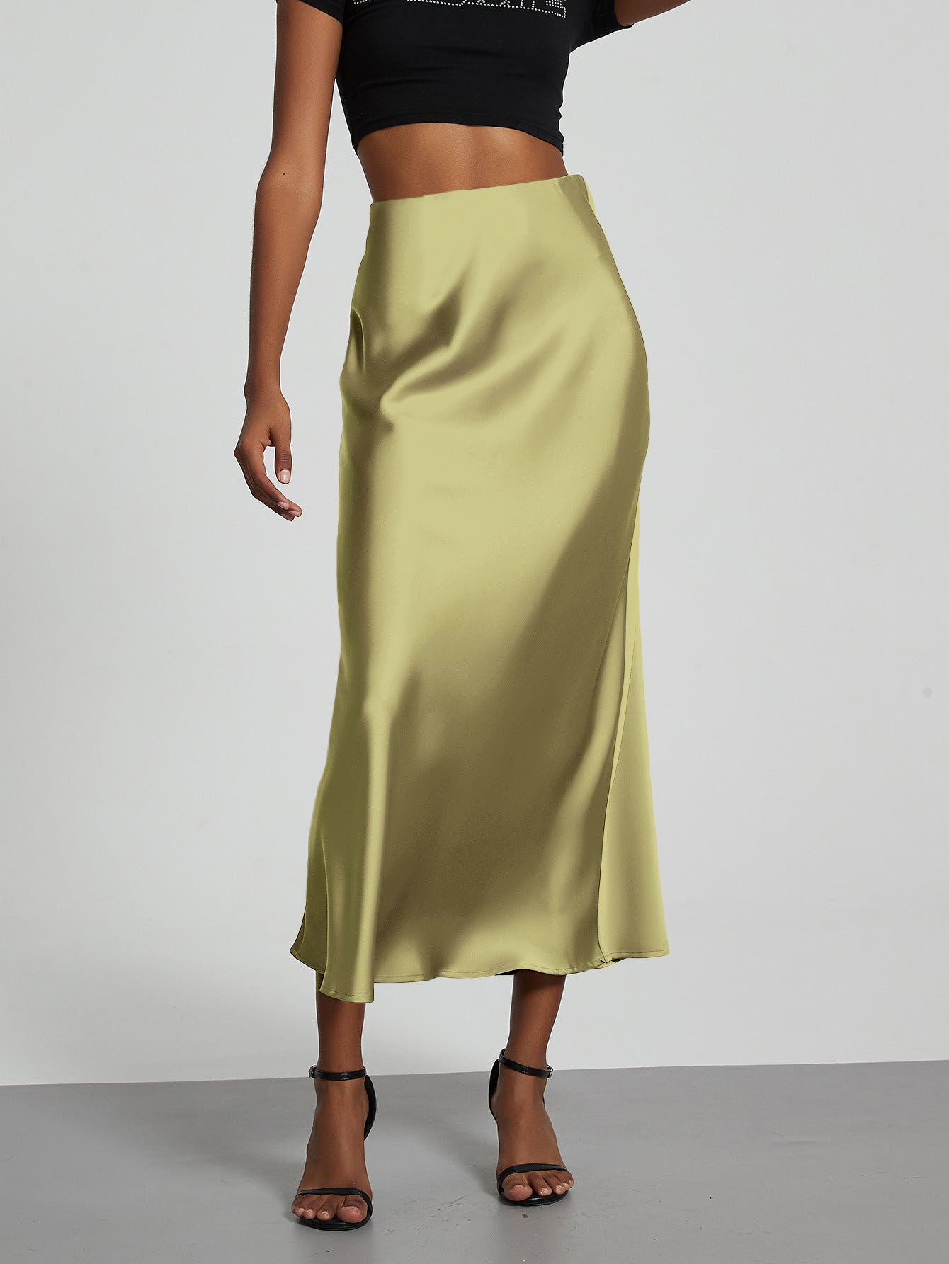 Elegant Satin Midi Skirt