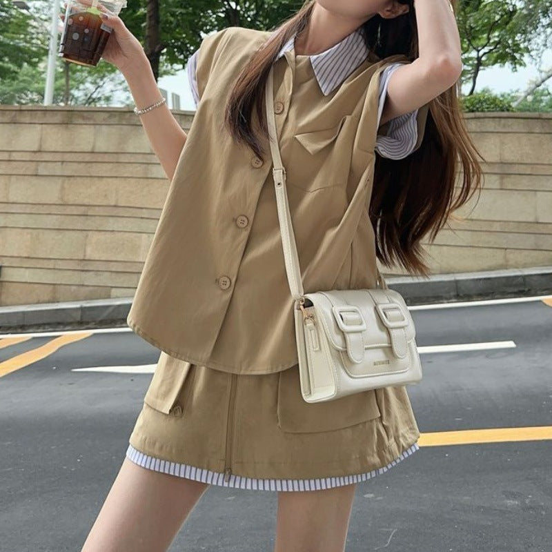 Sleeveless Vest Top & A-Line Skirt Set — Coordinated Two-Piece