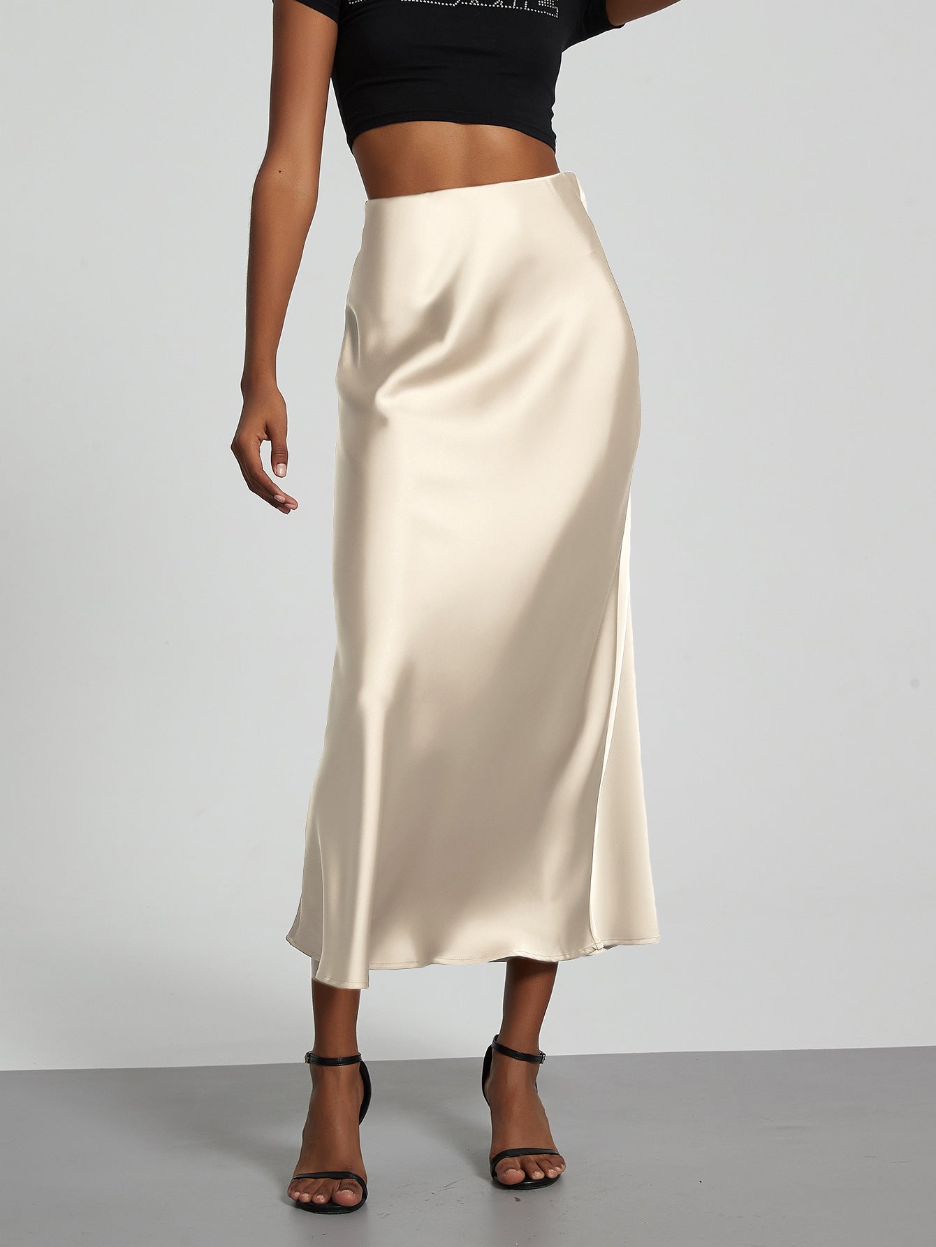 Elegant Satin Midi Skirt