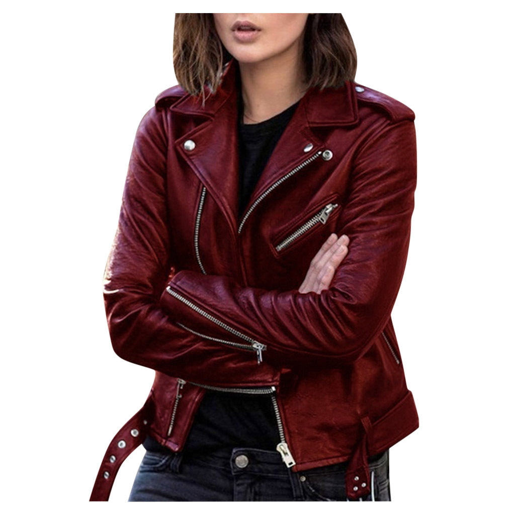 PU Leather Motorcycle Jacket — Slim Fit Short Biker Jacket