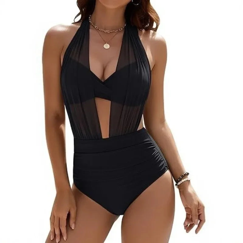 Tummy-Control Mesh One-Piece Swimsuit