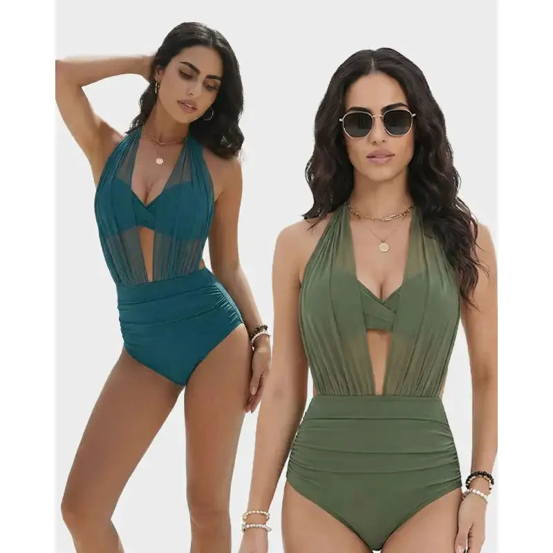 Tummy-Control Mesh One-Piece Swimsuit
