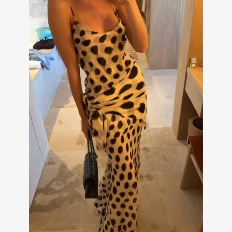 Dot Print Split Mermaid Midi Dress