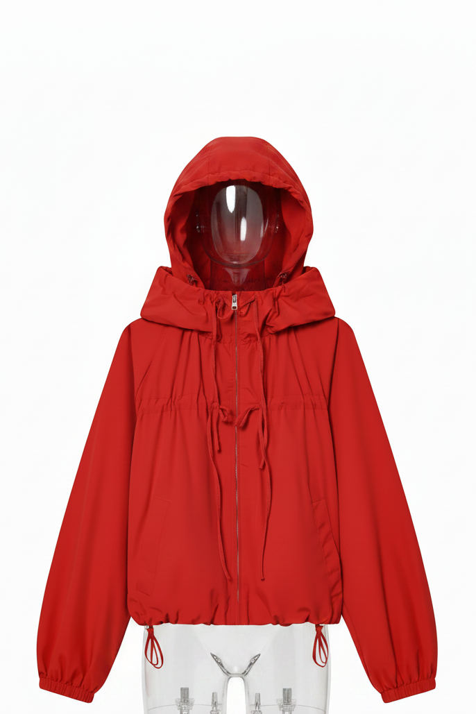 Women's Drawstring Hooded Bubble-Sleeve Jacket