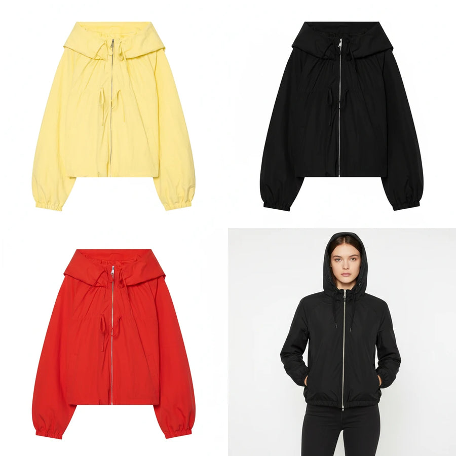 Women's Drawstring Hooded Bubble-Sleeve Jacket