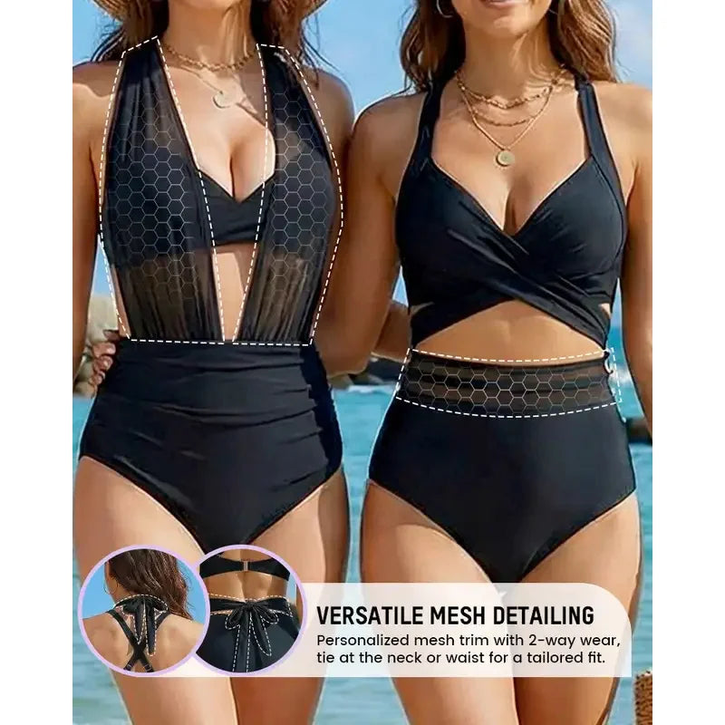Tummy-Control Mesh One-Piece Swimsuit