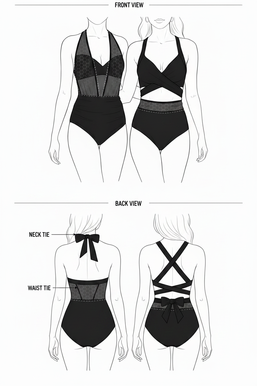 Tummy-Control Mesh One-Piece Swimsuit