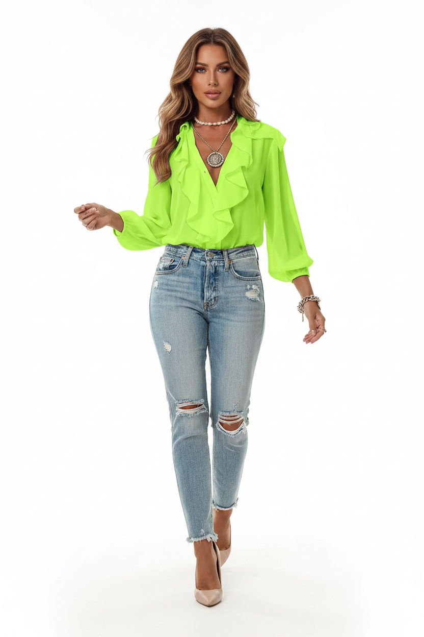 V-Neck Ruffle Sleeve Shirt