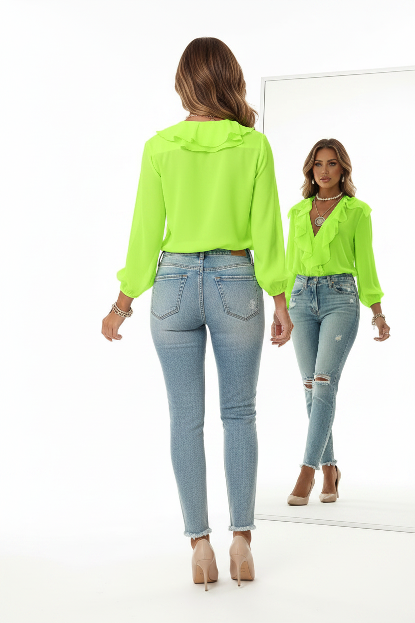 V-Neck Ruffle Sleeve Shirt