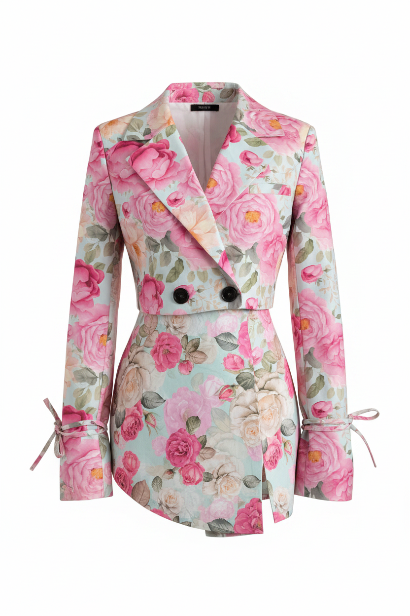 Pink Print Shirt & Mini Skirt Set
