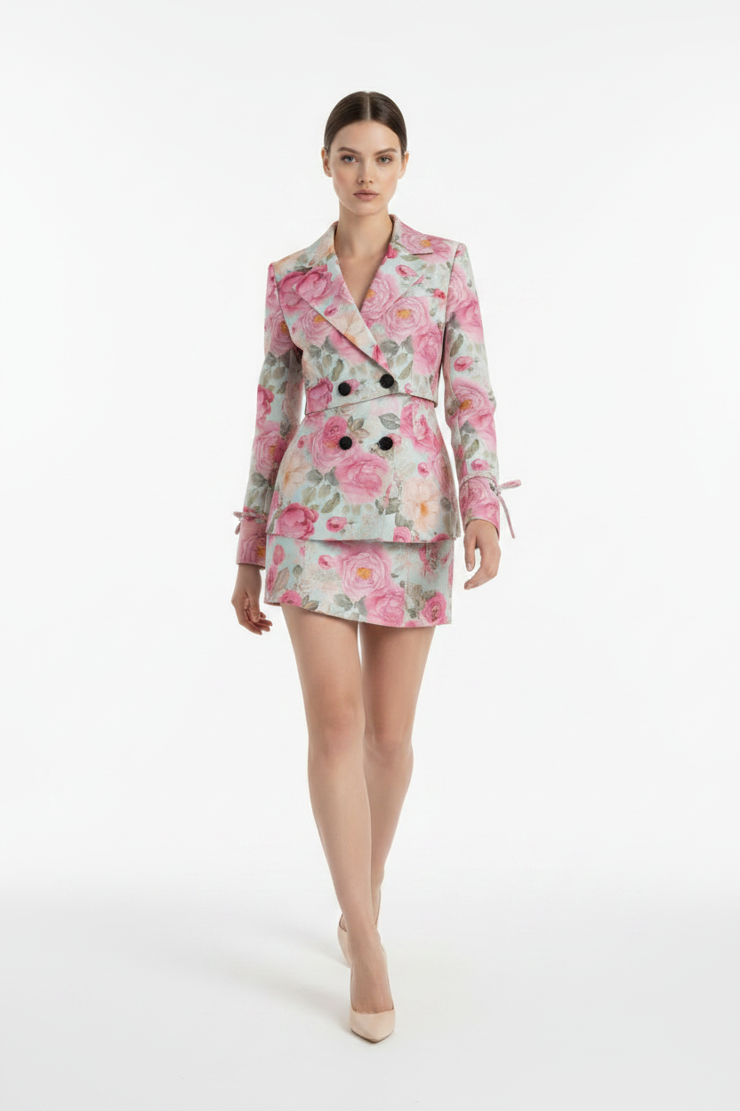Pink Print Shirt & Mini Skirt Set