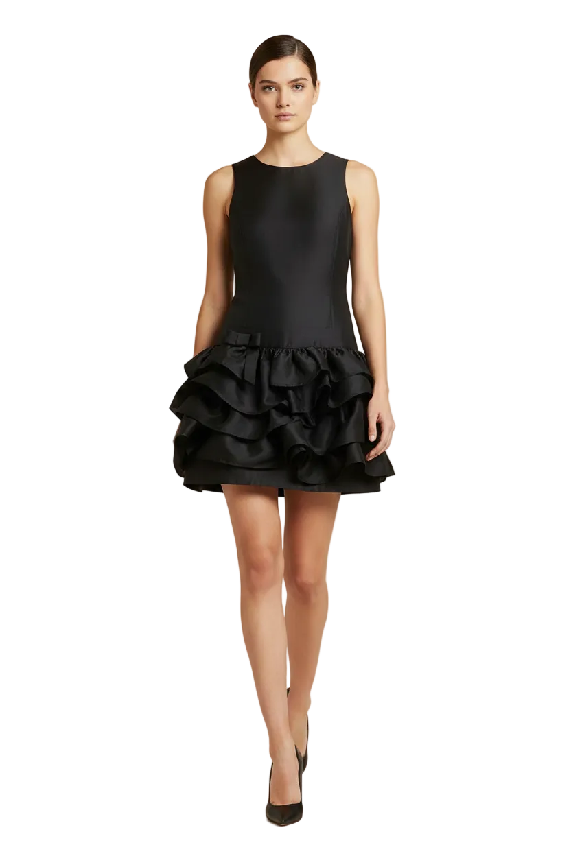 Women's Black Satin Ruffle Vest Dress