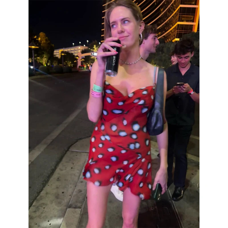 Dot Print Split Mermaid Midi Dress
