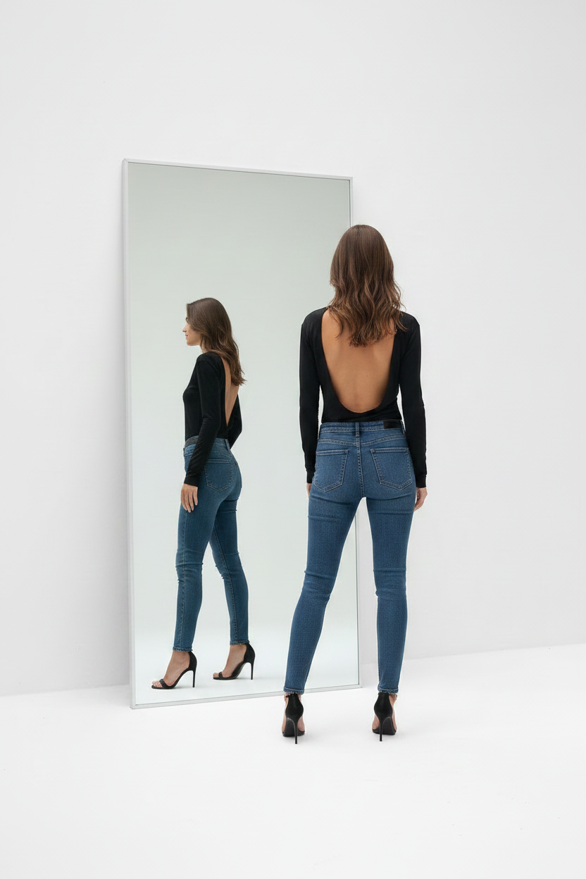Black Fold-Detail Long Sleeve Top