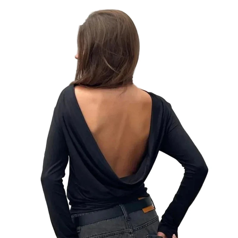 Black Fold-Detail Long Sleeve Top original worn reference photo