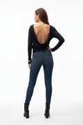 Black Fold-Detail Long Sleeve Top