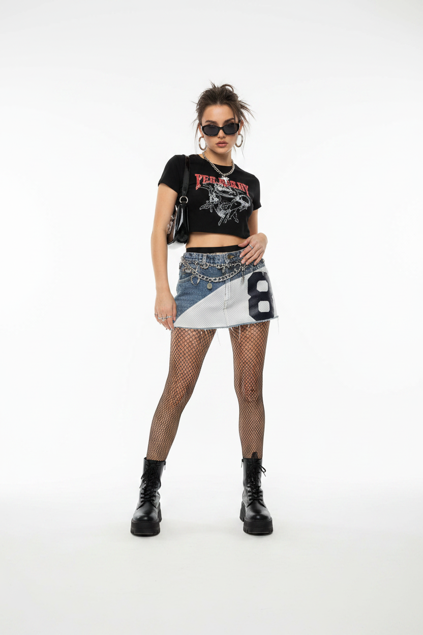 Cover – Denim Patchwork Mini Skirt