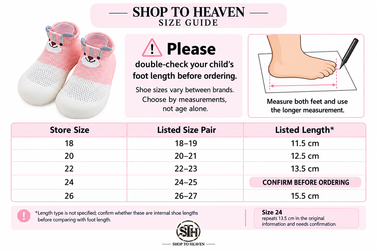 Animal Sock-Shoes Size Guide