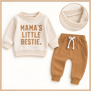Framed cream sweatshirt and brown joggers with garment details
