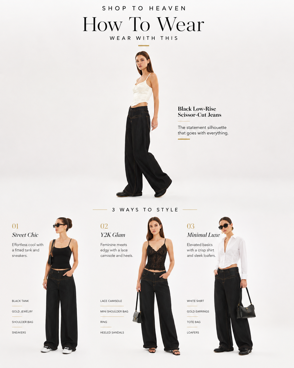 Black Low-Rise Scissor-Cut Jeans how to wear styling guide - Shop To Heaven