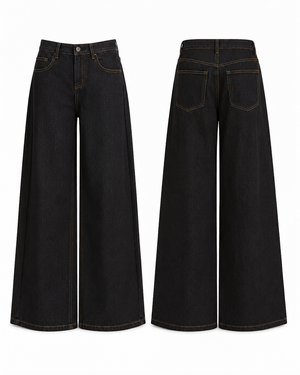 Black Low-Rise Scissor-Cut Jeans product front and back - Shop To Heaven