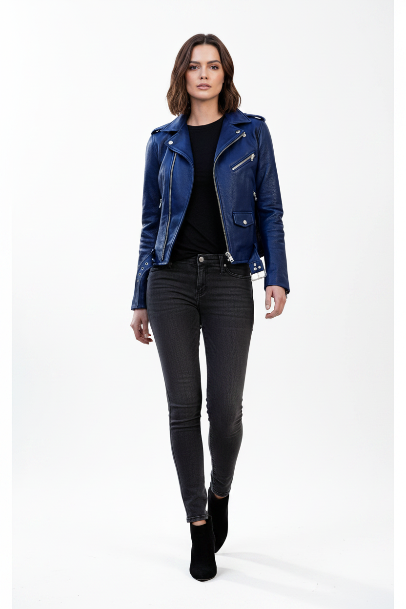 Blue Leather Jacket – Fashion Walk Cover