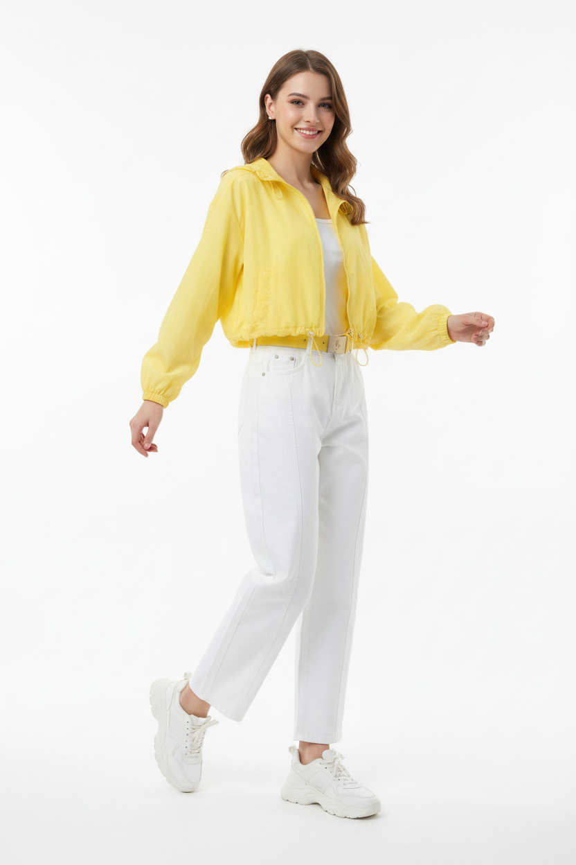 Cropped Hooded Sun-Protective Windbreaker
