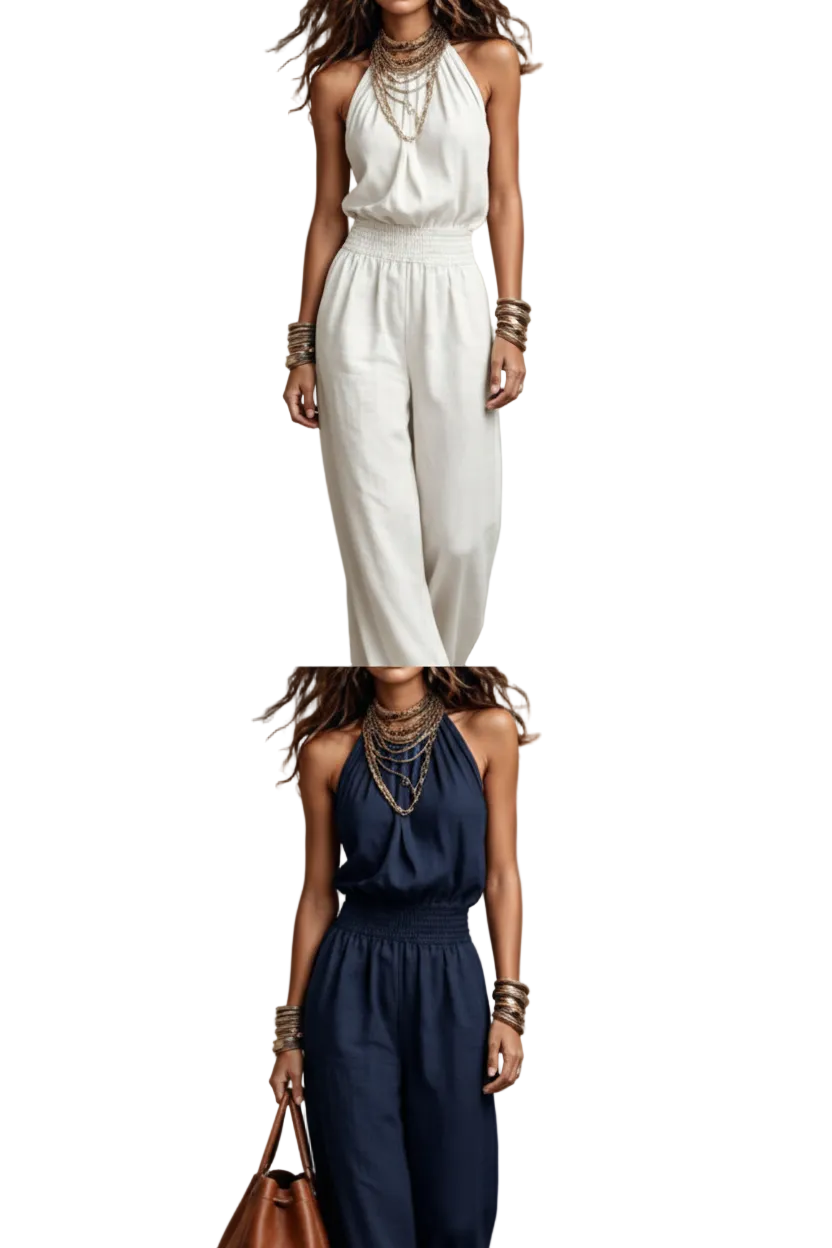 Sleeveless Halter Wide-Leg Jumpsuit