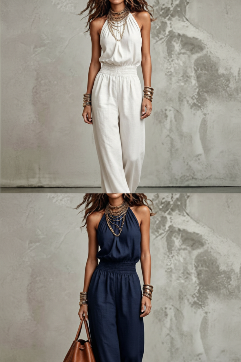 Sleeveless Halter Wide-Leg Jumpsuit