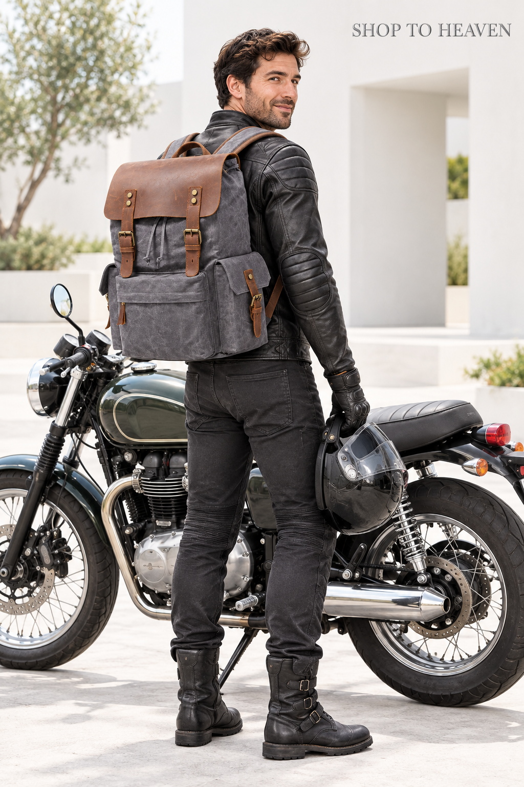 Canvas Backpack Motorcyclist Editorial