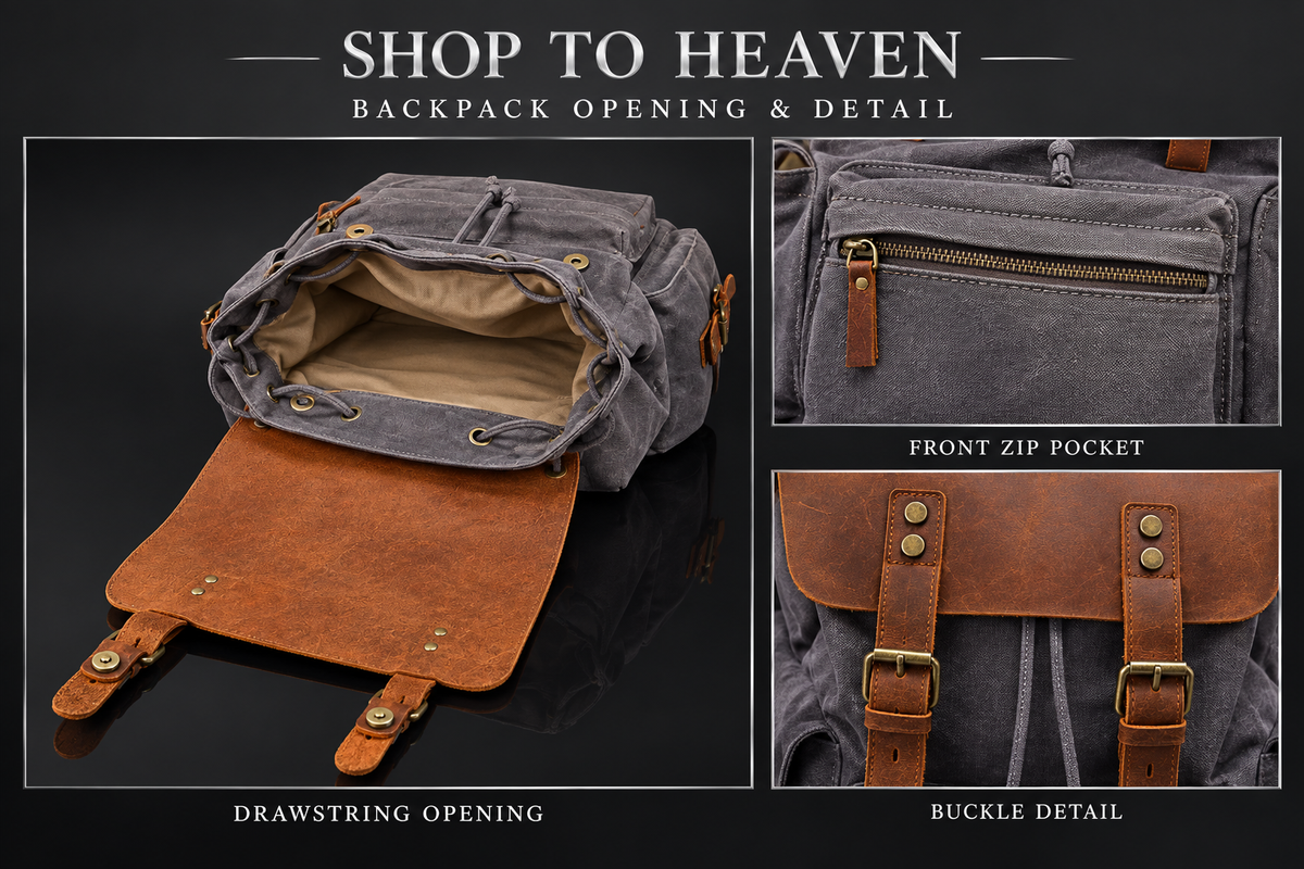 Canvas Backpack Opening and Details