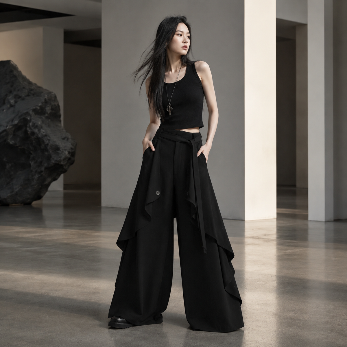 Chinese Style Ruffle Wide-Leg Pants — editorial lifestyle