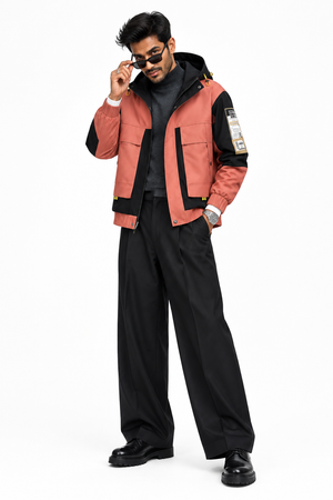 Colour-Block Jacket Brick Red Fashion Cover