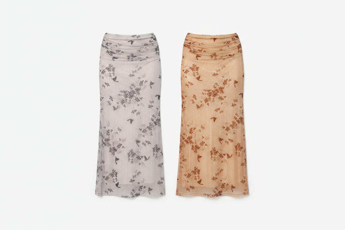 Colour Grid – Floral Mesh Maxi Skirt