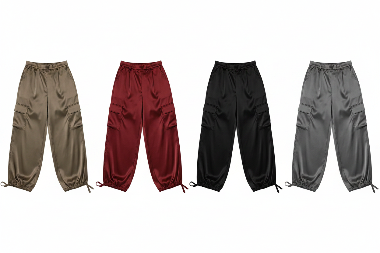 Colour Grid – Satin Cargo Pants