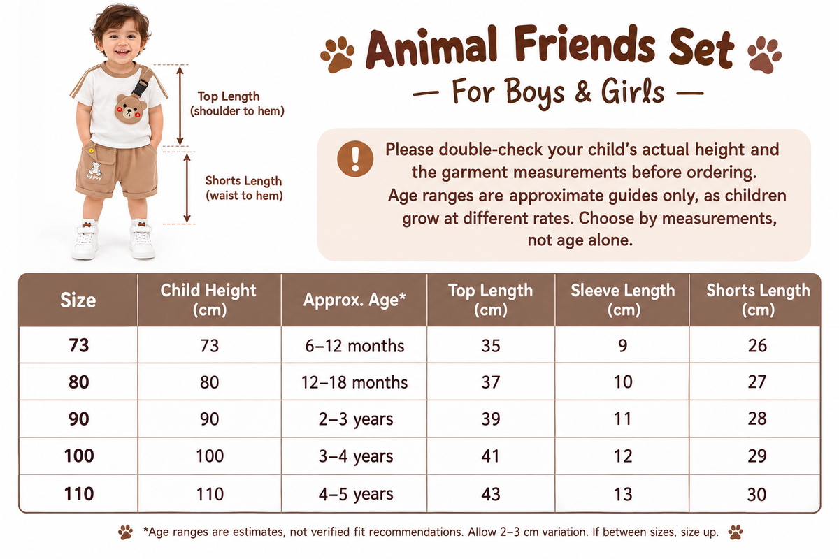 Cotton Animal Set Size Guide