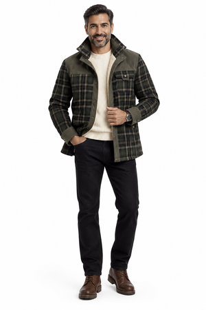Cotton Plaid Jacket Army Green Cover