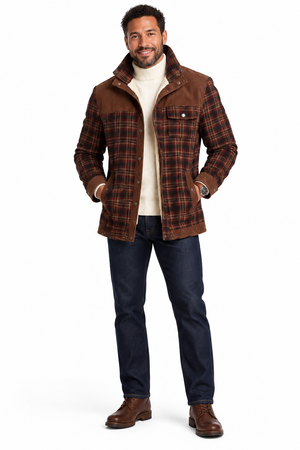 Cotton Plaid Jacket Red Coffee Cover