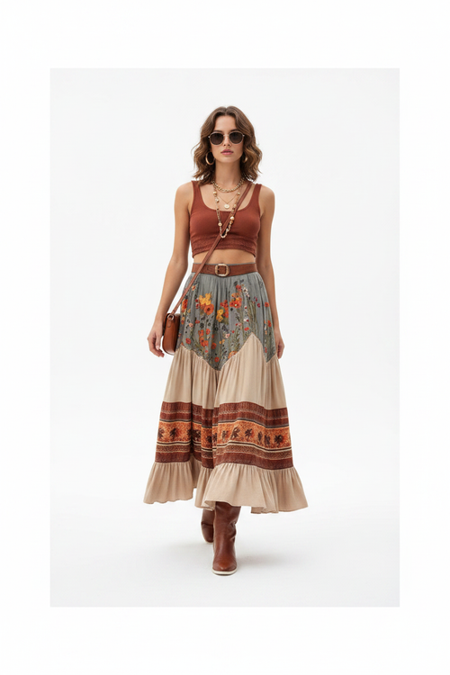 Cover – Bohemian Patchwork Maxi Skirt