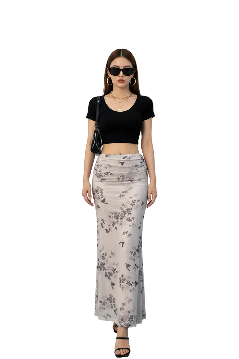 Cover – Floral Mesh Maxi Skirt