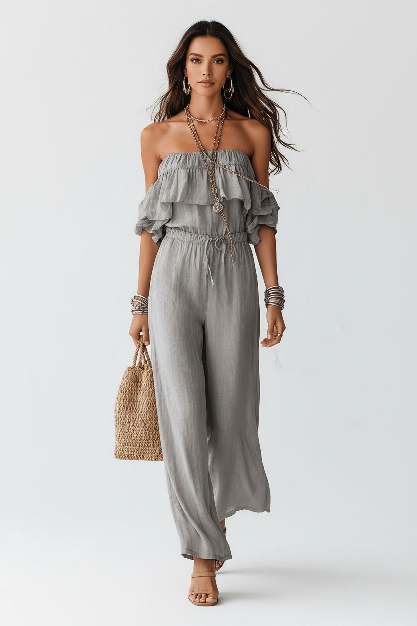 Cover – Off-Shoulder Ruffle Jumpsuit