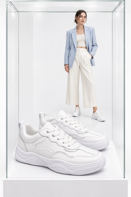 Women’s Chunky Lace-Up Sneakers with Curved Panel Detail