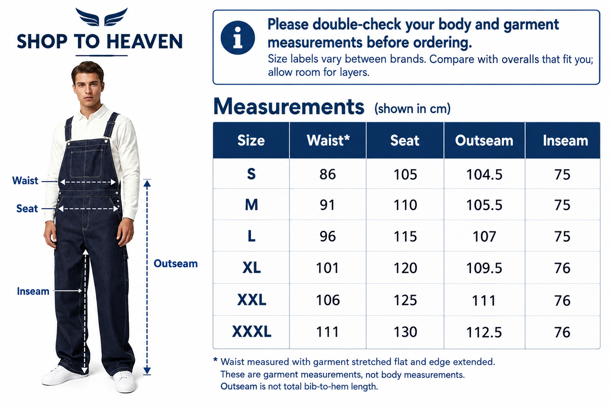 Dark Indigo Overalls Size Guide