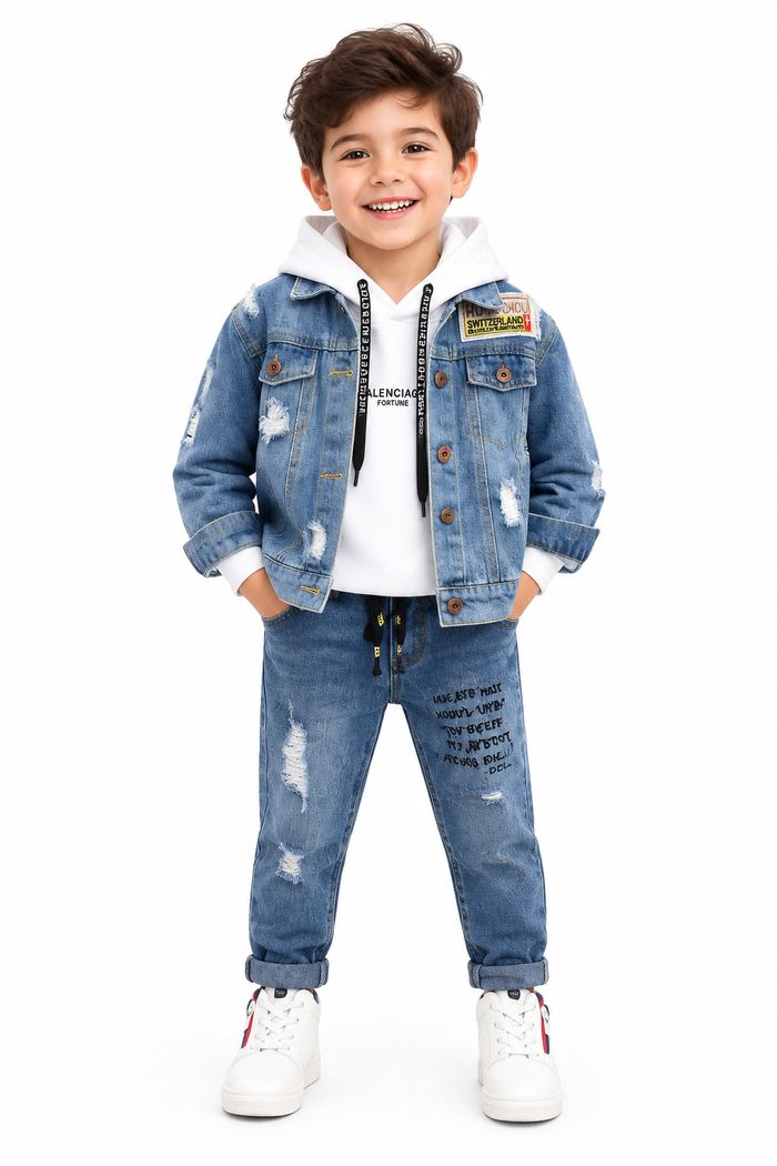 Kids’ Denim Jacket, Top & Jeans 3-Piece Set for Boys & Girls