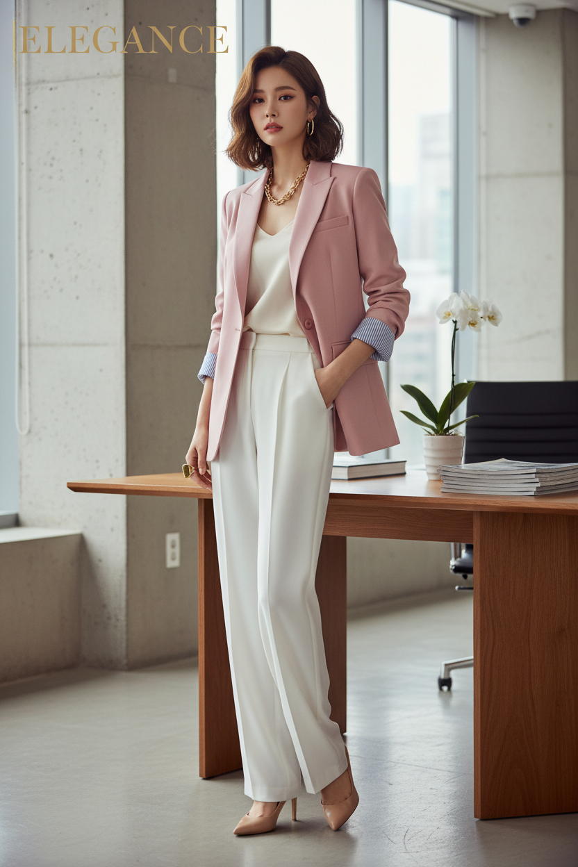Editorial – Pink Striped Cuff Blazer